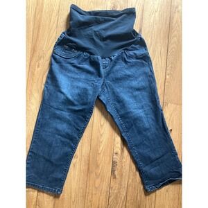Indigo Blue Womens Maternity Crop Jeans Medium Dark Wash Comfort Stretch SKU 046